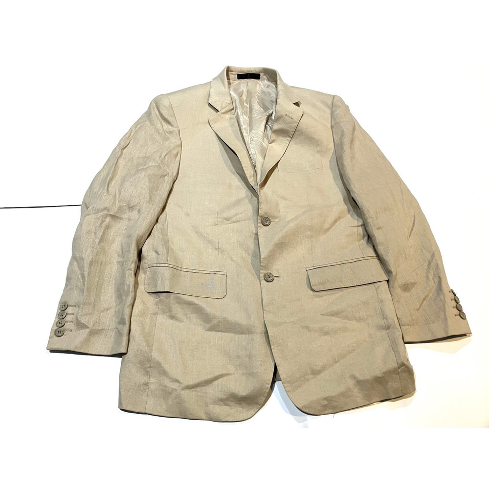 Men's Vitali 36S x 30" Two Piece Suit Blazer Pants Light Tan 100% Linen